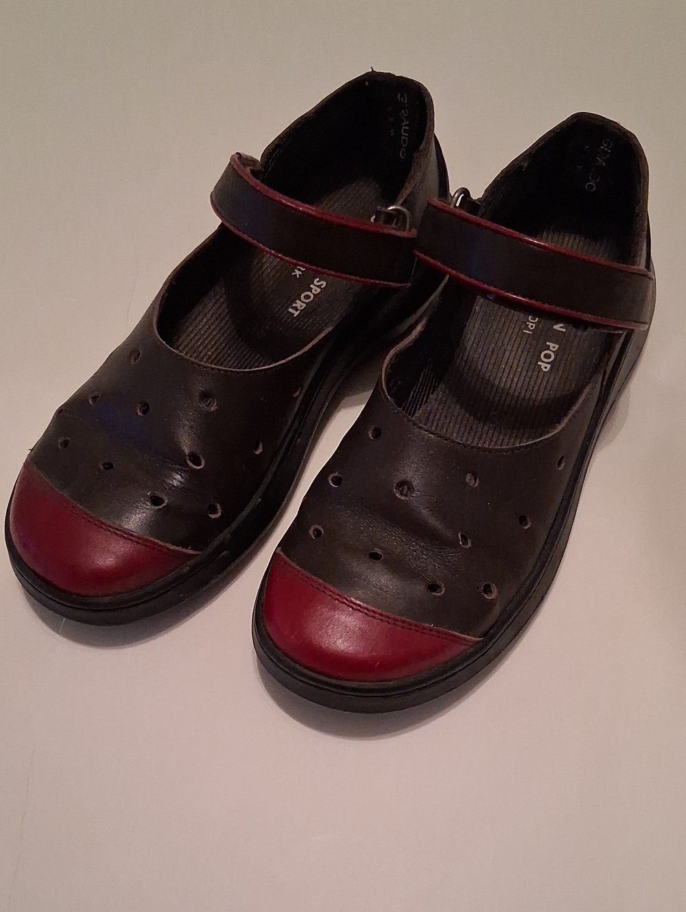 Women's Mary Jane Shoes - Brown with Red Toe And Trim